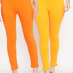 TAG 7 Women Set of 2 Yellow & Orange Ankle Length Leggings-image-74