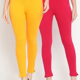 TAG 7 Women Set of 2 Yellow & Pink Ankle Length Leggings-image-73
