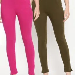 TAG 7 Pack of 2 Olive Green & Magenta Ankle-Length Leggings-image-45