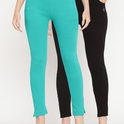 TAG 7 Women Pack of 2 Turquoise Blue & Black Solid Kurti Pants-image-85