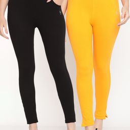 TAG 7 Set Of 2 Yellow & Black Solid Leggings-image-53