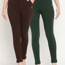 TAG 7 Women Set of 2 Green & Maroon Ankle-Length Leggings-image-76