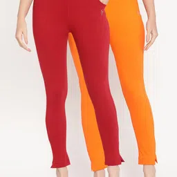 TAG 7 Set Of 2 Maroon & Orange Solid Leggings-image-94