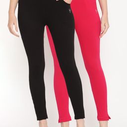 TAG 7 Women Magenta & Black Pack of 2 Straight Fit Ankle-Length Leggings-image-23