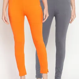 TAG 7 Women Pack of 2 Orange & Grey Solid Kurti Pants-picture-6