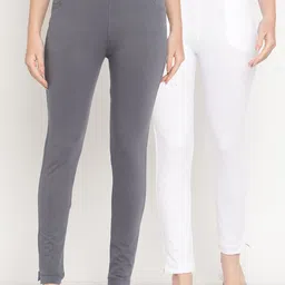 TAG 7 Set Of 2 Grey & White Solid Leggings-7
