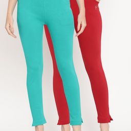 TAG 7 Set Of 2 Turquoise Blue & Maroon Solid Leggings-image-118