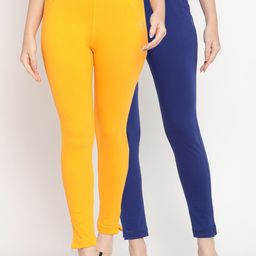 TAG 7 Women Yellow & Blue Pack of 2 Straight Fit Ankle-Length Leggings-image-43