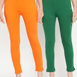 TAG 7 Set Of 2 Orange & Green Solid Leggings-image-83