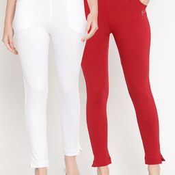 TAG 7 Women Pack of 2 Maroon & White Solid Kurti Pants-image-53