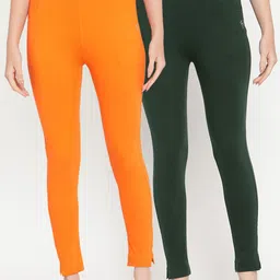 TAG 7 Women Pack of 2 Orange & Green Solid Kurti Pants-image-77