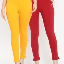 TAG 7 Women Yellow & Maroon Pack of 2 Straight Fit Ankle-Length Leggings-image-89
