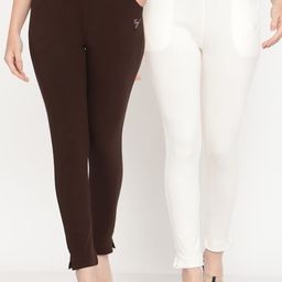 TAG 7 Women Brown & Off-White Pack of 2 Straight Fit Ankle-Length Leggings-picture-55