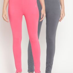 TAG 7 Women Set of 2 Pink & Grey Ankle Length Leggings-image-75
