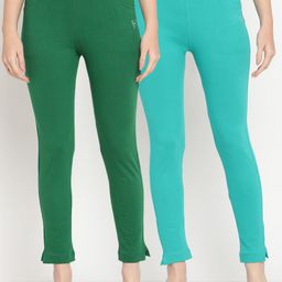 TAG 7 Women Pack of 2 Turquoise Blue & Green Solid Kurti Pants-image-7