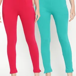 TAG 7 Women Set of 2 Turquoise Blue & Pink Ankle Length Leggings-image-20