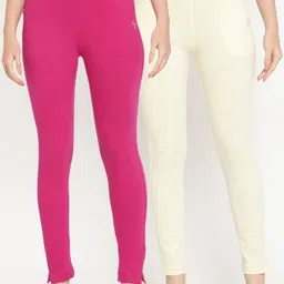 TAG 7 Women Pack of 2 Pink & Cream Colored Solid Kurti Pants-17