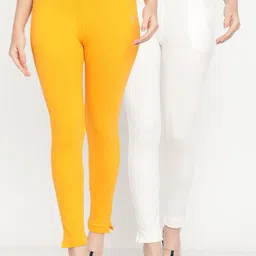 TAG 7 Women Pack of 2 Yellow & Off White Solid Kurti Pants-picture-5