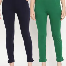 TAG 7 Women Pack of 2 Green & Navy Blue Solid Kurti Pants-image-88