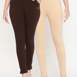TAG 7 Women Pack of 2 Beige & Brown Solid Kurti Pants-image-56