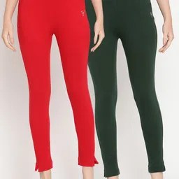 TAG 7 Women Set of 2 Green & Red Ankle Length Leggings-image-77