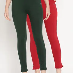 TAG 7 Women Green & Maroon Pack of 2 Straight Fit Ankle-Length Leggings-image-78