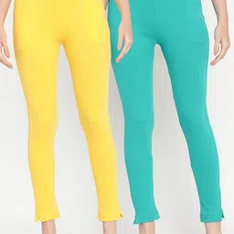 TAG 7 Pack of 2 Turquoise Blue & Yellow Ankle length Leggings-image-67
