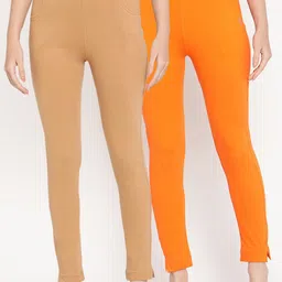 TAG 7 Set Of 2 Beige & Orange Solid Leggings-image-67