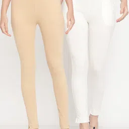 TAG 7 Women Beige & Off-White Pack of 2 Straight Fit Ankle-Length Leggings-picture-45