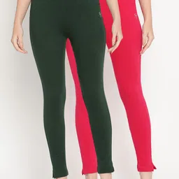 TAG 7 Women Set of 2 Pink & Green Ankle Length Leggings-image-42