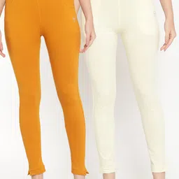 TAG 7 Pack of 2 Cream-Coloured & Mustard Yellow Ankle-Length Leggings-picture-6