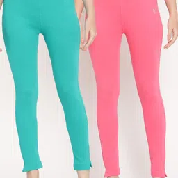TAG 7 Women Set of 2 Pink & Turquoise Ankle Length Leggings-image-35