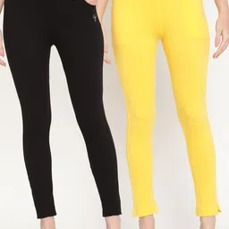 TAG 7 Women Set of 2 Yellow & Black Ankle Length Leggings-image-73