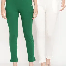 TAG 7 Set Of 2 Green & Off White Solid Leggings-image-53