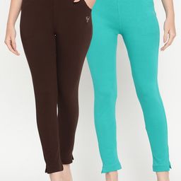 TAG 7 Women Pack of 2 Brown & Turquoise Blue Solid Kurti Pants-image-29