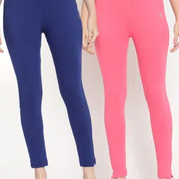 TAG 7 Set Of 2 Blue & Pink Solid Leggings-image-78