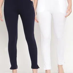 TAG 7 Women Pack of 2 Navy Blue & White Solid Kurti Pants-image-10