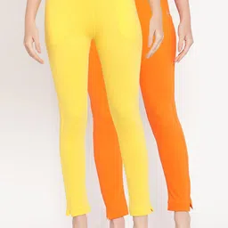 TAG 7 Women Yellow & Orange Pack of 2 Straight Fit Ankle-Length Leggings-picture-12