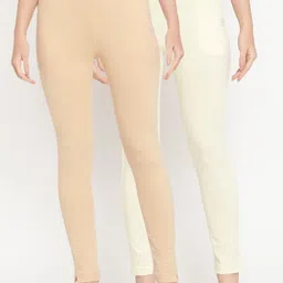 TAG 7 Set Of 2 Cream & Off White Solid Leggings-image-98