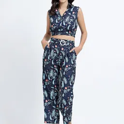 STITCH MONKEY Leaves Printed Crop Top With Pants-picture-16