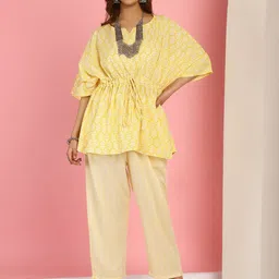 TAG 7 Floral Printed V-Neck Pure Cotton Tunic With Trousers-image-82