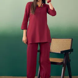 InWeave V Neck Regular Pure Cotton Kurti with Pant-picture-45