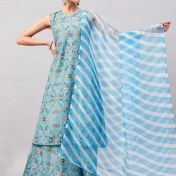 InWeave Blue & White Printed Organza Dupatta-picture-54