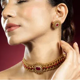 Niscka 24K Gold-Plated Antique Ruby Necklace Set with Earrings-picture-48