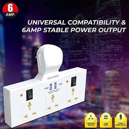 Obedient Extension Board with 2-Type USB 3-Plug Socket with Individual Switch-2 (100-250VAC 50-60Hz)-Direct Plugin Extension Box Spike Guard -2500W (White) image 4