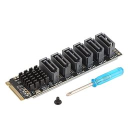 bewinner M.2 to SATA3.0, Expansion Card, 6 PortsSATA 3.0 Controller PCIe Expansion Card For ASM1166 Chip, Adapter Card PCIE3.0 X2 16Gbps, SATA3.0 6Gbps x 5 Support 6 SATA Devices image 1