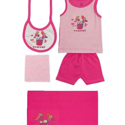TINY HUG Infant Boys Pink & White Printed Pure Cotton Top with Shorts Clothing Set-2