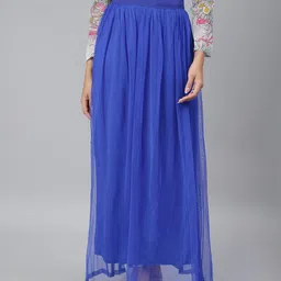 SCORPIUS Women Blue Solid Flared Maxi Skirt-image-7
