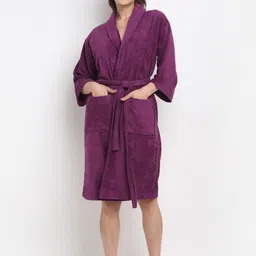 Creeva Purple Solid Bathrobe-11