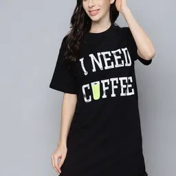 SASSAFRAS Women Black & Grey Printed Sleep Shirt-image-49